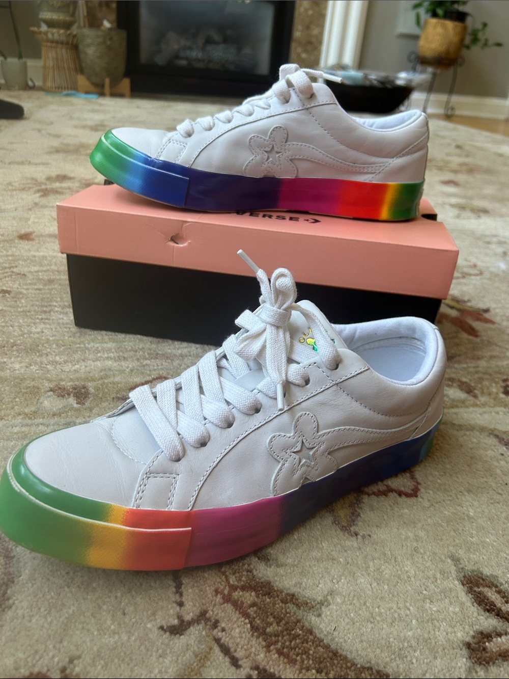 Converse Gold Le Fleur Low-Tops with Rainbow Gradient Sole